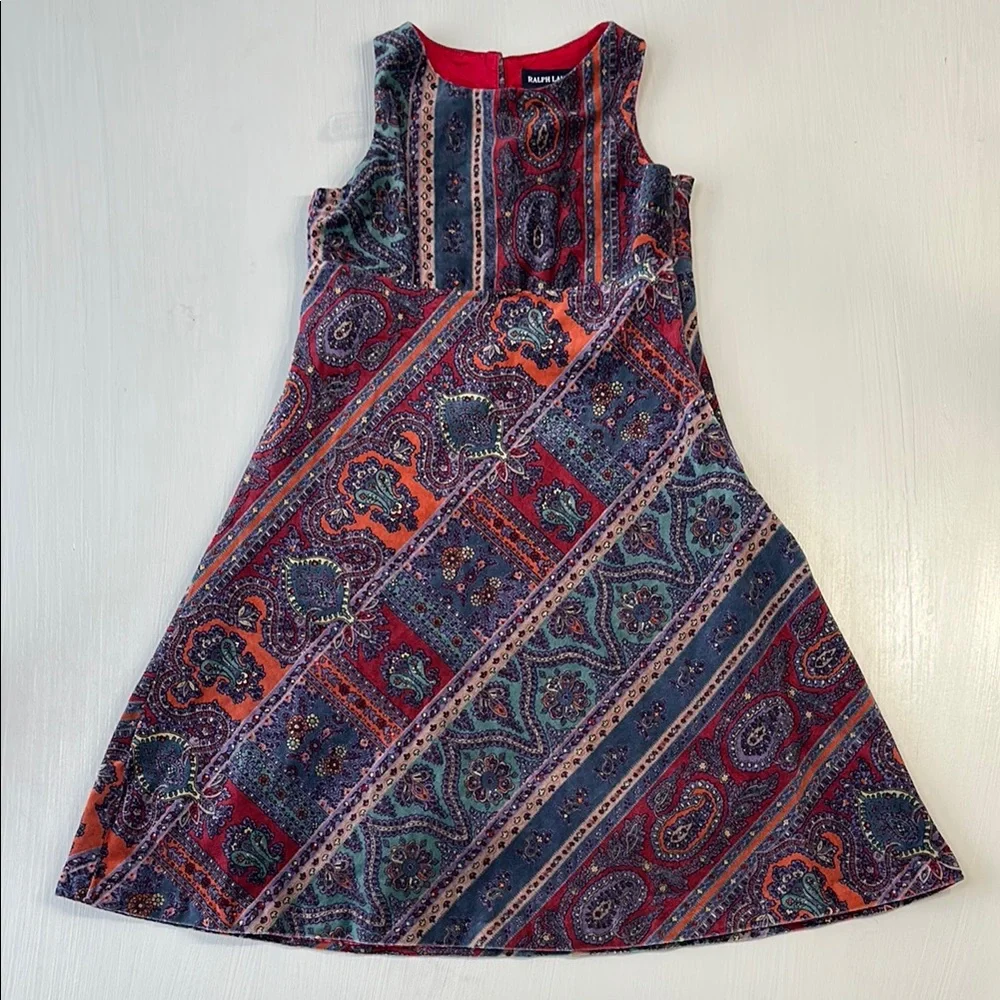 Ralph Lauren Velvet Patchwork Paisley Print Dress